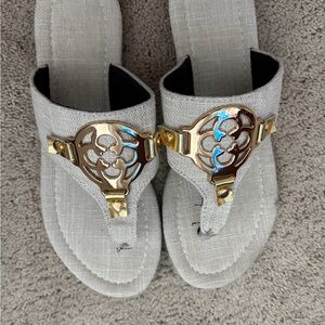 Stylish Gray Sandals with Gold Accents
